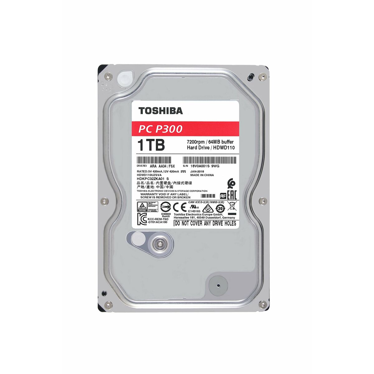 Hard Drive Toshiba P300 1TB 3,5" 7200 rpm 1 TB 1 TB HDD 1 TB SSD