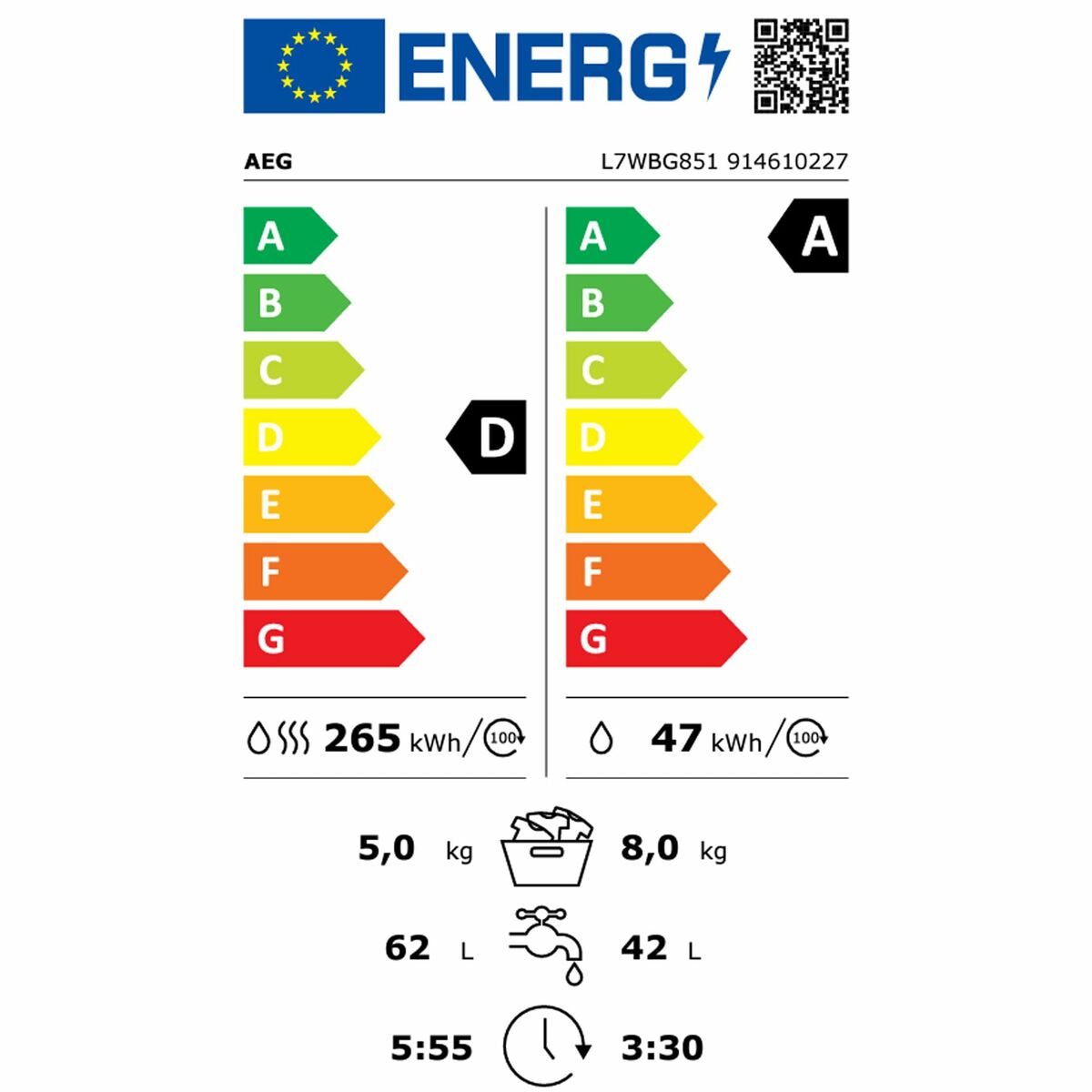 Washer - Dryer AEG L7WBG851 1600 rpm 5 kg 8 kg