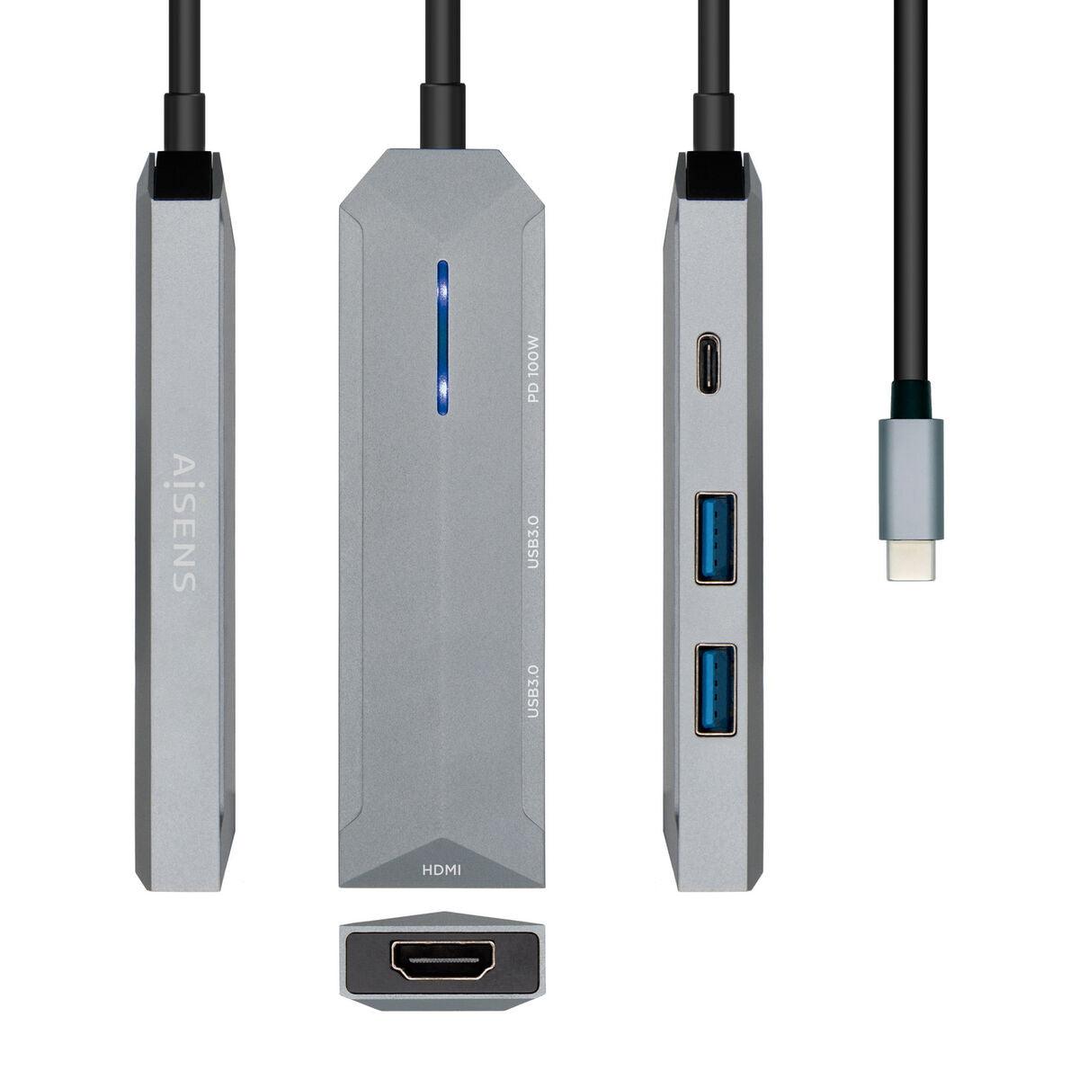 USB Hub Aisens ASUC-4P002-GR Grey 100 W