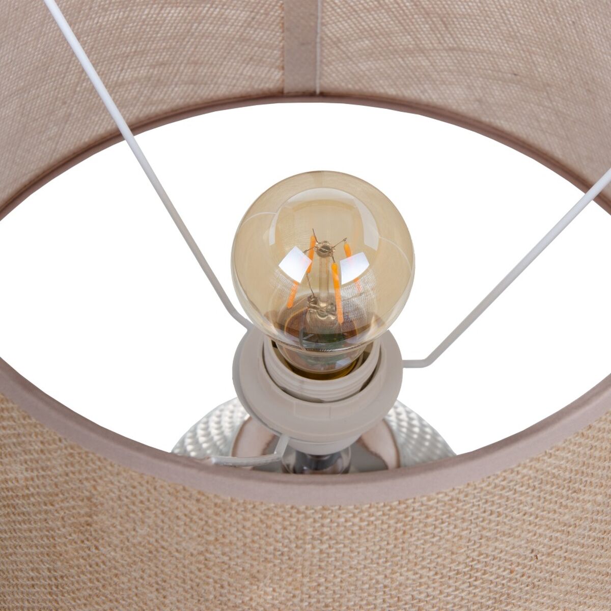 Desk lamp Beige Silver Sackcloth Ceramic 60 W 220 V 240 V 220-240 V 30 x 30 x 48 cm