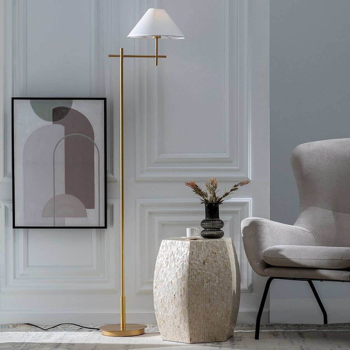 Floor Lamp 43 x 30 x 132 cm Golden Metal