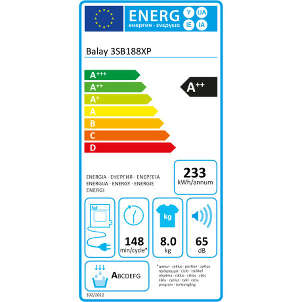 Condensation dryer Balay 3SB188XP  8 kg White