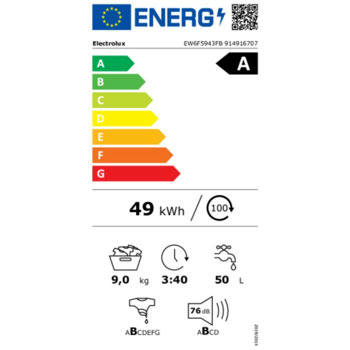 Washing machine Electrolux EW6F5943FB 9 KG 1400 RPM White 9 kg