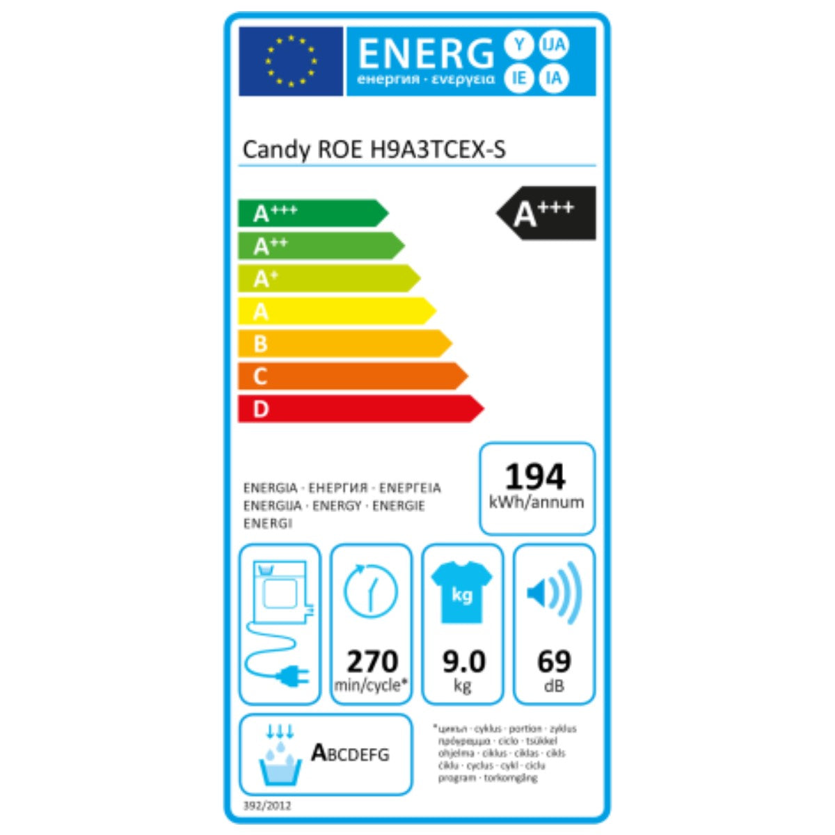 Condensation dryer Candy ROE H9A3TCEX-S